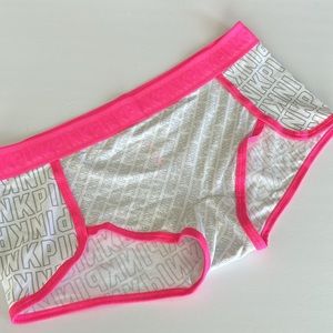 Pink Victoria’s Secret neon pink and white boy-short panty Deadstock